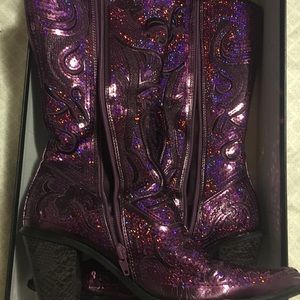 Purple sequined cowboy boots